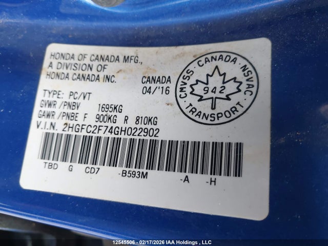 2HGFC2F74GH022902 Honda Civic Ex 4dr