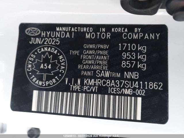 Aukcja sprzedaży 2025 Hyundai Venue Preferred, vin: KMHRC8A37SU411862, numer aukcji: 12545513