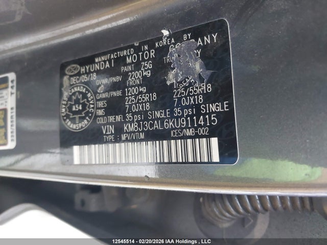 KM8J3CAL6KU911415 Hyundai Tucson Luxury