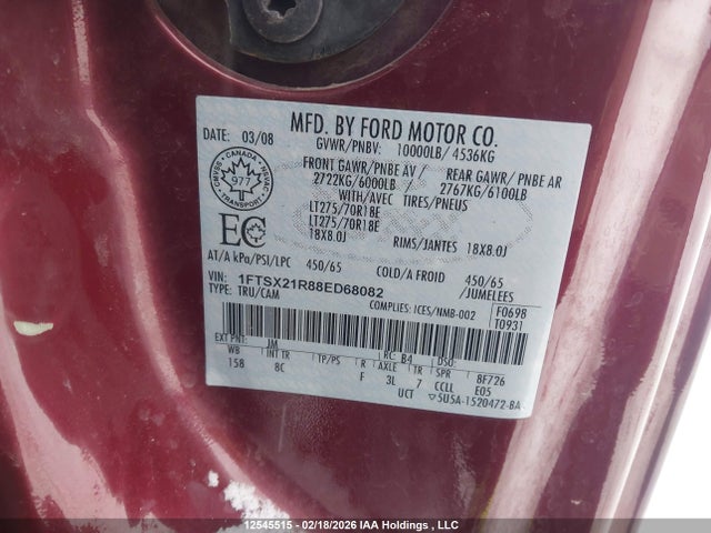 12545515 :رقم المزاد ، 1FTSX21R88ED68082 vin ، 2008 Ford F-250 Fx4/lariat/xl/xlt مزاد بيع