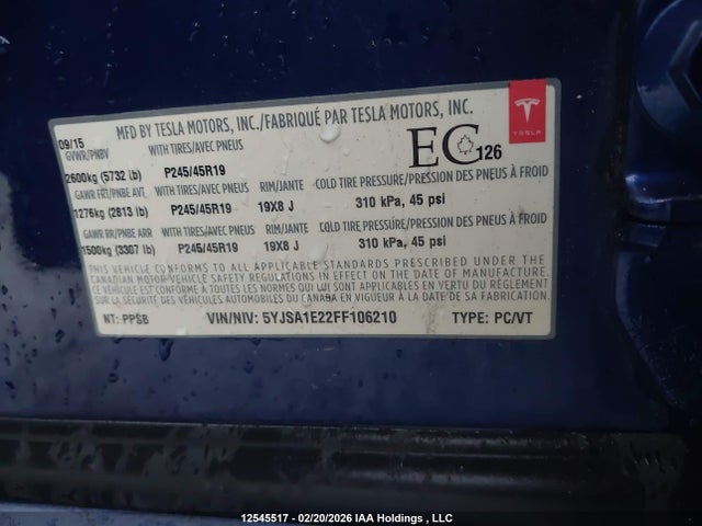 Tesla Model S 70d/85d/p85d 2015 5YJSA1E22FF106210 Image 18