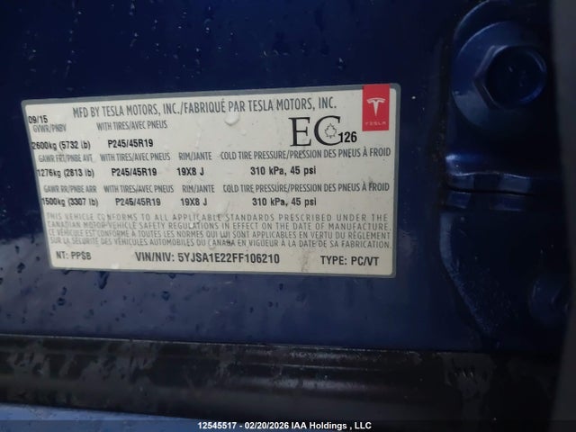 Tesla Model S 70d/85d/p85d 2015 5YJSA1E22FF106210 Image 19