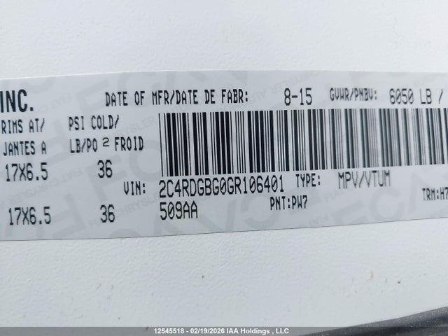 Aukcja sprzedaży 2016 Dodge Grand Caravan Se, vin: 2C4RDGBG0GR106401, numer aukcji: 12545518