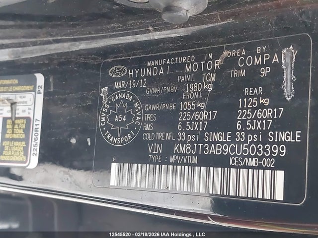 2012 Hyundai Tucson Gl მანქანა იყიდება აუქციონზე, vin: KM8JT3AB9CU503399, აუქციონის ნომერი: 12545520