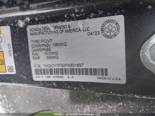 1HGCY1F30PA801837 Honda ACCORD EX