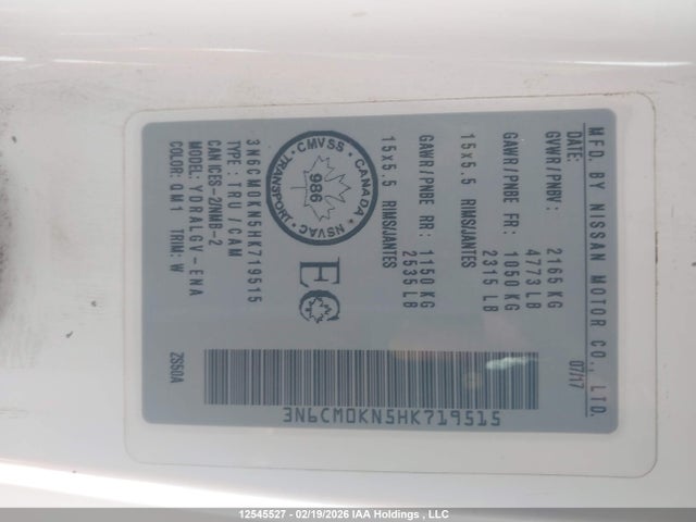 3N6CM0KN5HK719515 Nissan Nv200 S/sv