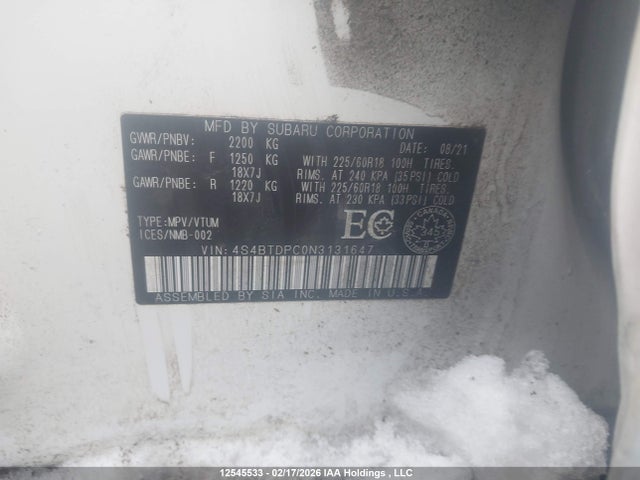 Продажа на аукционе авто 2022 Subaru Legacy Outback, vin: 4S4BTDPC0N3131647, номер лота: 12545533