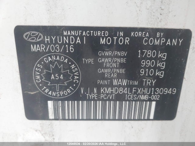 KMHD84LFXHU130949 Hyundai Elantra Gls