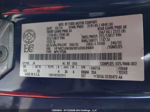 1FMCU9G93EUD03988 Ford ESCAPE SE