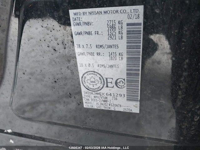 5N1DR2MM6JC641293 Nissan Pathfinder Midnight Edition/platinum/s/sl Premium/sv Tech
