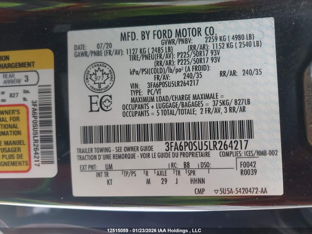 Ford Fusion Energi Titanium 2020 3FA6P0SU5LR264217 Image 9