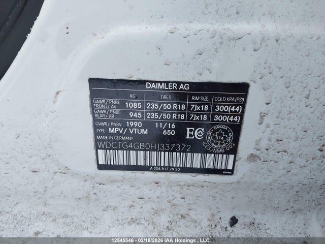 WDCTG4GB0HJ337372 Mercedes-Benz Gla 250 4matic
