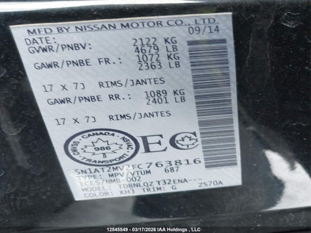 Aukcja sprzedaży 2015 Nissan Rogue S/sl/sv, vin: 5N1AT2MV2FC763816, numer aukcji: 12545549
