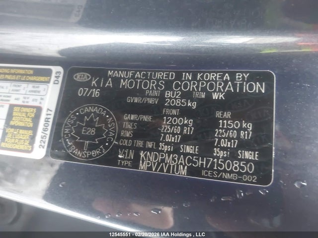 12545551 :رقم المزاد ، KNDPM3AC5H7150850 vin ، 2017 Kia Sportage مزاد بيع