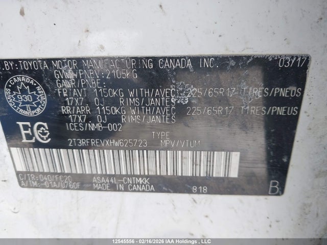 2T3RFREVXHW625723 Toyota Rav4 Xle