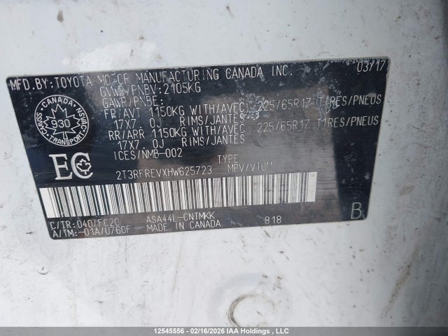 2T3RFREVXHW625723 Toyota Rav4 Xle