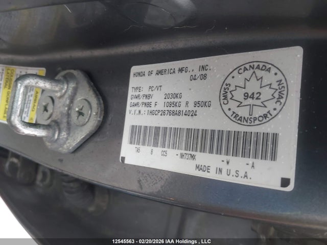 Aukcja sprzedaży 2008 Honda Accord Ex, vin: 1HGCP26768A814024, numer aukcji: 12545563