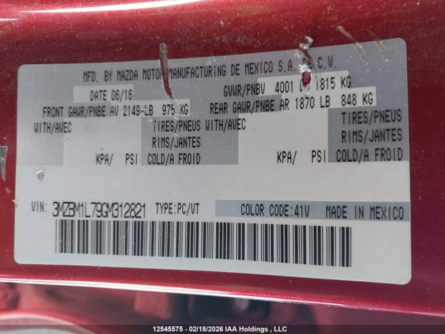 3MZBM1L79GM312821 Mazda MAZDA3