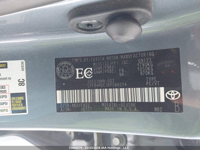 12545576 :رقم المزاد ، 5YFB4MDE3RP086014 vin ، 2024 Toyota Corolla Le مزاد بيع