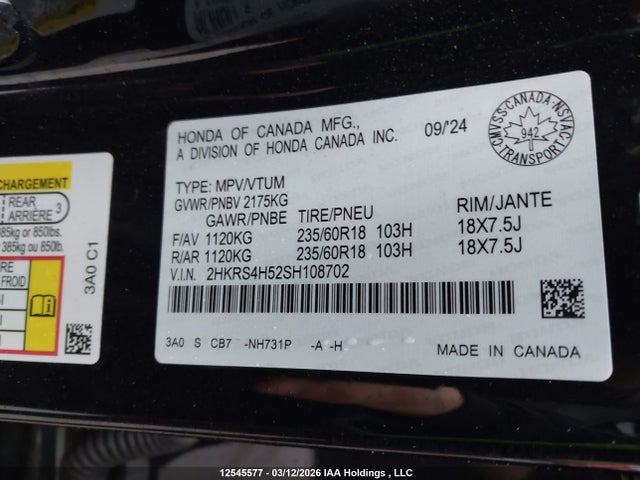 2HKRS4H52SH108702 Honda Cr-v Sport