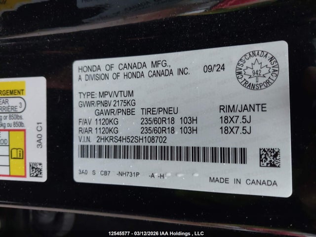2HKRS4H52SH108702 Honda Cr-v Sport