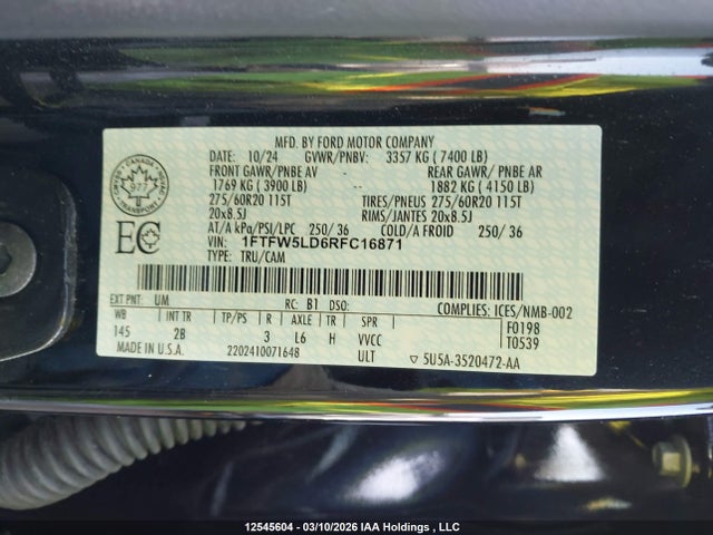 Aukcja sprzedaży 2024 Ford F-150, vin: 1FTFW5LD6RFC16871, numer aukcji: 12545604