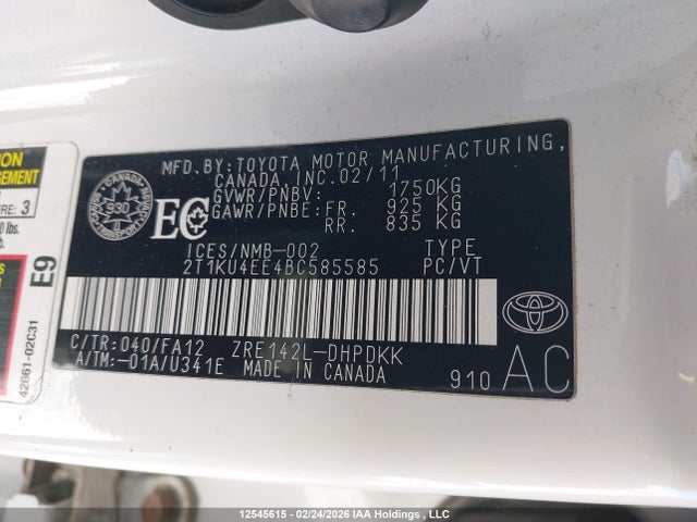 12545615 :رقم المزاد ، 2T1KU4EE4BC585585 vin ، 2011 Toyota Matrix Wagon مزاد بيع
