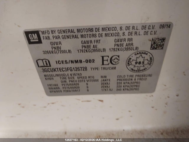 Продаж на аукціоні авто 2015 Chevrolet Silverado 1500 High Country, vin: 3GCUKTEC3FG126728, номер лоту: 12537163
