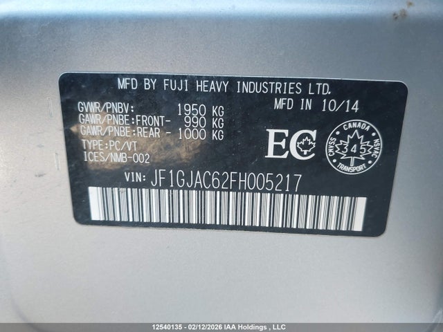 JF1GJAC62FH005217 Subaru Impreza 2.0i/2.0i Sport Package/2.0i Touring Package