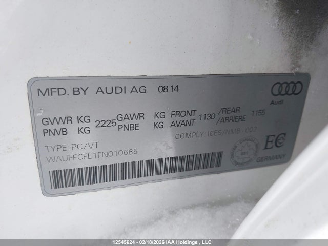 Aukcja sprzedaży 2015 Audi A4 2.0t Progressiv Plus, vin: WAUFFCFL1FN010685, numer aukcji: 12545624