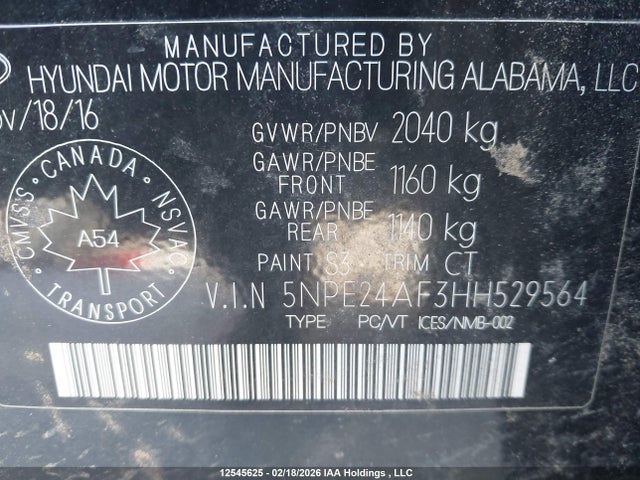 5NPE24AF3HH529564 Hyundai SONATA GL