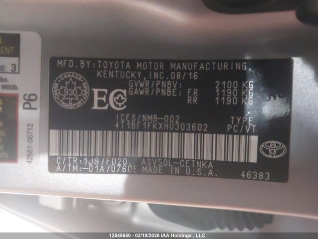 Aukcja sprzedaży 2017 Toyota Camry Le, vin: 4T1BF1FKXHU303602, numer aukcji: 12545650