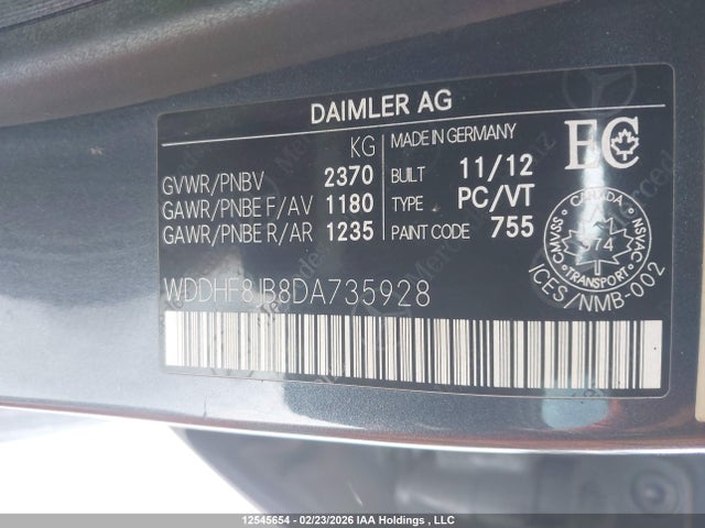 12545654 :رقم المزاد ، WDDHF8JB8DA735928 vin ، 2013 Mercedes-benz E 350 4matic مزاد بيع