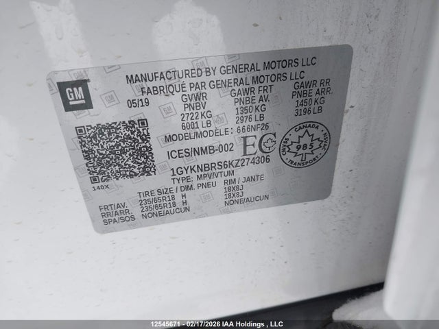 1GYKNBRS6KZ274306 Cadillac XT5