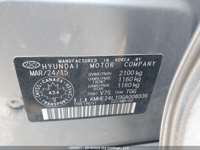 KMHE24L10GA008336 Hyundai Sonata Hybrid Hybrid