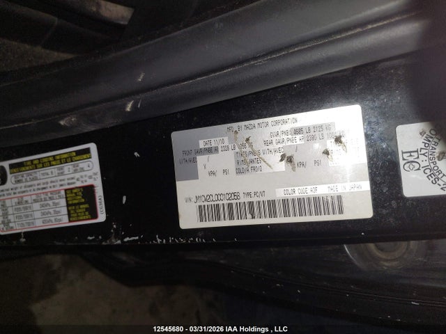 Aukcja sprzedaży 2012 Mazda Mazda5 Gs, vin: JM1CW2CL0C0102058, numer aukcji: 12545680