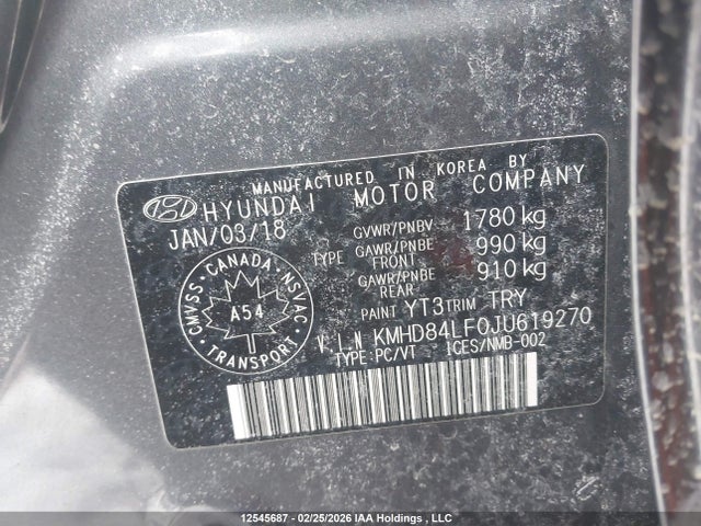 KMHD84LF0JU619270 Hyundai ELANTRA GL