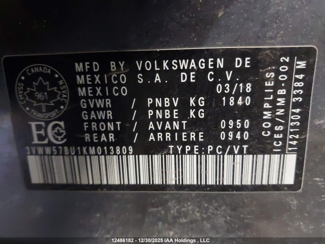 3VWW57BU1KM013809 Volkswagen Jetta 1.4 Tsi Highline