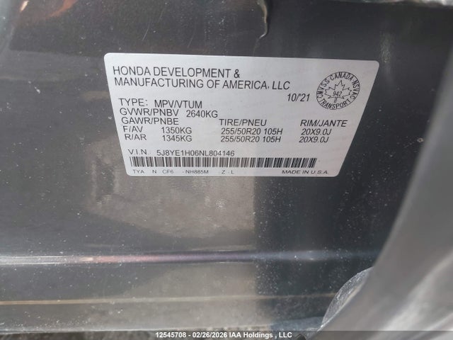 2022 Acura Mdx მანქანა იყიდება აუქციონზე, vin: 5J8YE1H06NL804146, აუქციონის ნომერი: 12545708