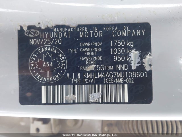 KMHLM4AG7MU108601 Hyundai ELANTRA SEL