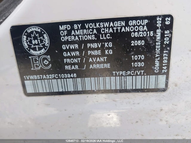 1VWBS7A32FC103946 Volkswagen Passat