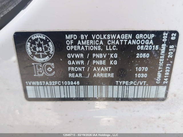 1VWBS7A32FC103946 Volkswagen Passat
