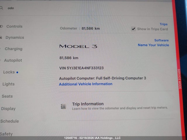 5YJ3E1EA4NF333123 Tesla MODEL 3