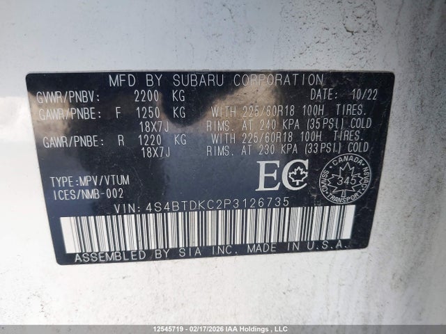 4S4BTDKC2P3126735 Subaru Outback Onyx
