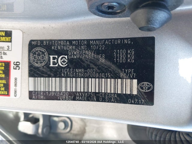 4T1G11BK0PU081015 Toyota Camry Se Night Shade/se
