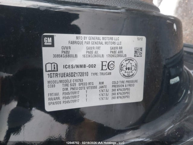 Aukcja sprzedaży 2013 Gmc Sierra C1500 Sl, vin: 1GTR1UEA6DZ172810, numer aukcji: 12545752