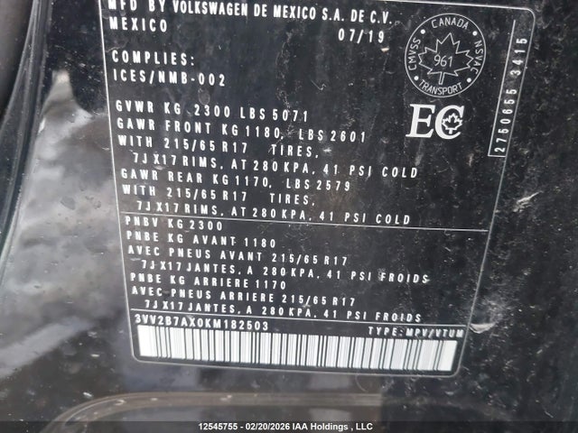 Volkswagen Tiguan 2019 3VV2B7AX0KM182503 Image 9