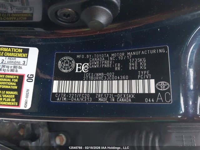 2T1BURHE3JC004360 Toyota Corolla L/le/xle/se/xse