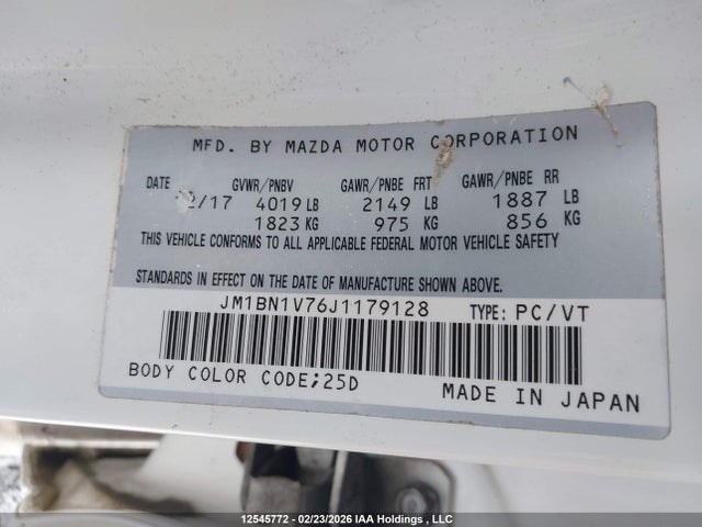 Aukcja sprzedaży 2018 Mazda Mazda3, vin: JM1BN1V76J1179128, numer aukcji: 12545772