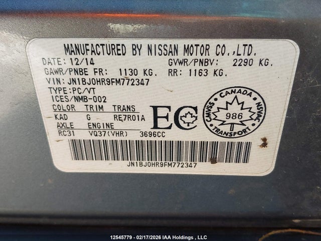 JN1BJ0HR9FM772347 Infiniti QX50